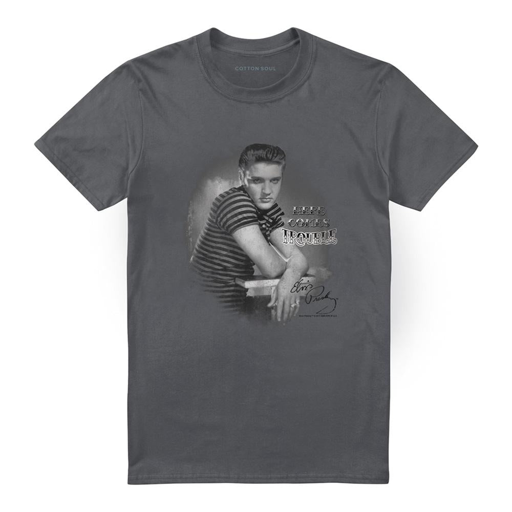 Charcoal - Front - Elvis Presley Unisex Adult Trouble T-Shirt