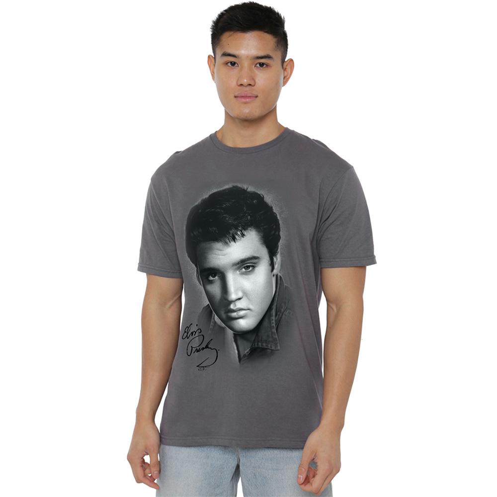 Charcoal - Back - Elvis Presley Unisex Adult Portrait T-Shirt