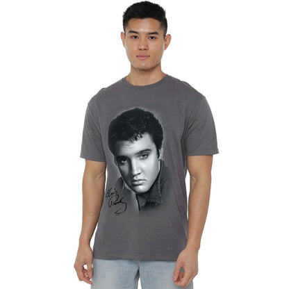 Charcoal - Back - Elvis Presley Unisex Adult Portrait T-Shirt