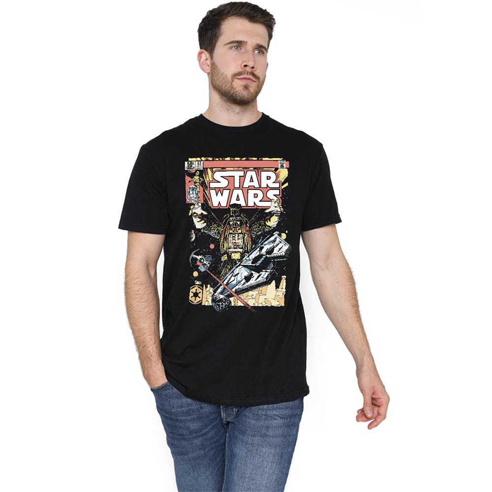Black - Back - Star Wars Unisex Adult Falcon Darth Vader Comic T-Shirt