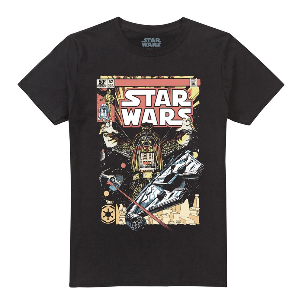Black - Front - Star Wars Unisex Adult Falcon Darth Vader Comic T-Shirt