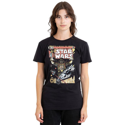 Black - Back - Star Wars Womens-Ladies Falcon Darth Vader Comic T-Shirt