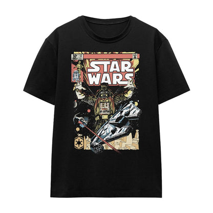 Black - Front - Star Wars Womens-Ladies Falcon Darth Vader Comic T-Shirt