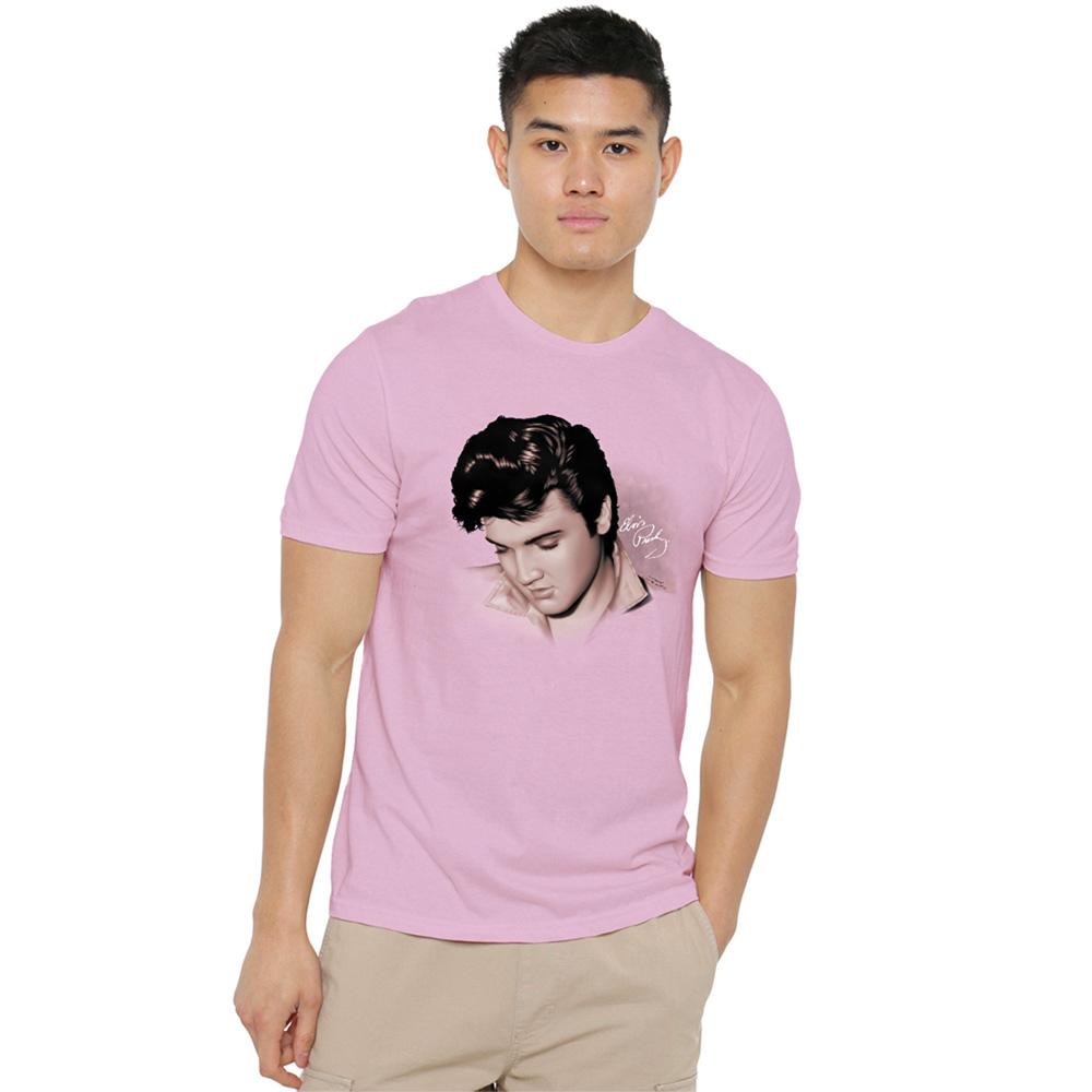 Pink - Back - Elvis Presley Mens Looking Down T-Shirt
