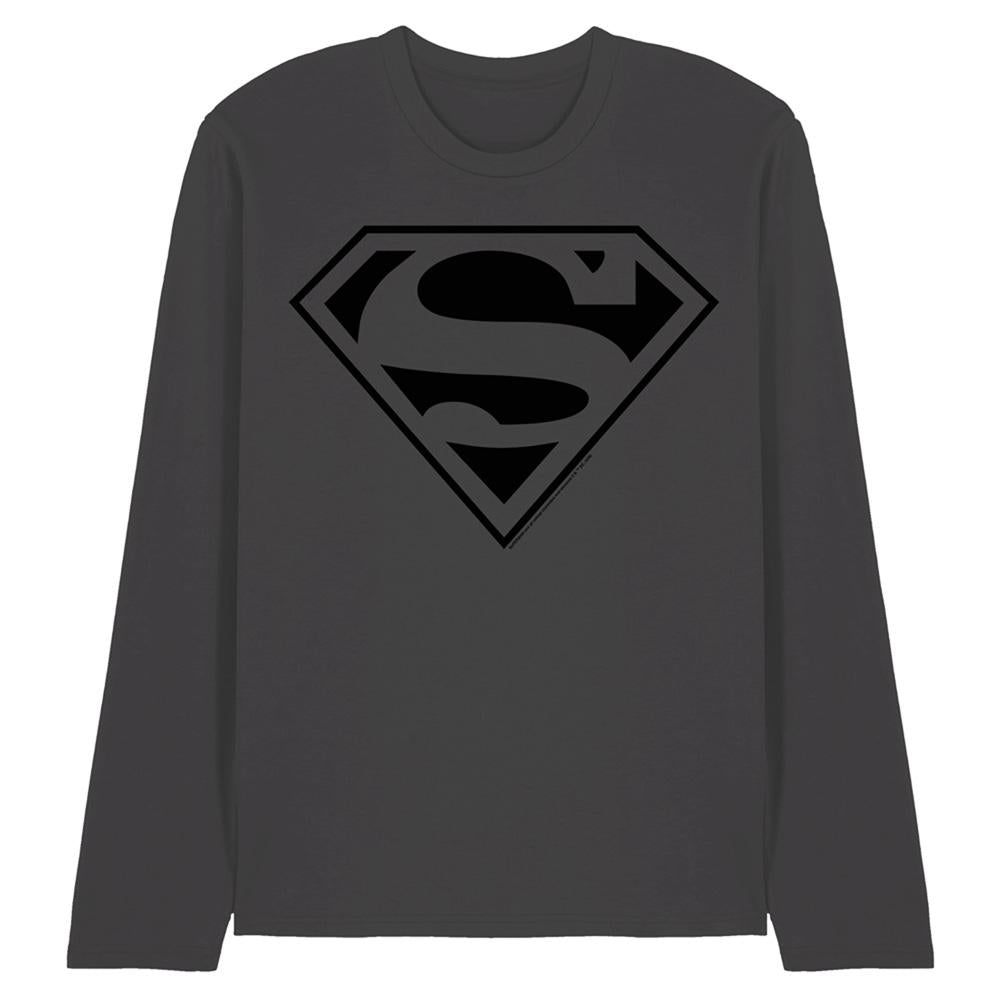 Charcoal - Front - Superman Unisex Adult Mono Long-Sleeved T-Shirt
