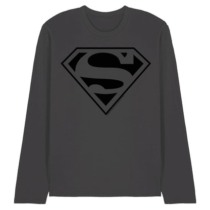 Charcoal - Front - Superman Unisex Adult Mono Long-Sleeved T-Shirt