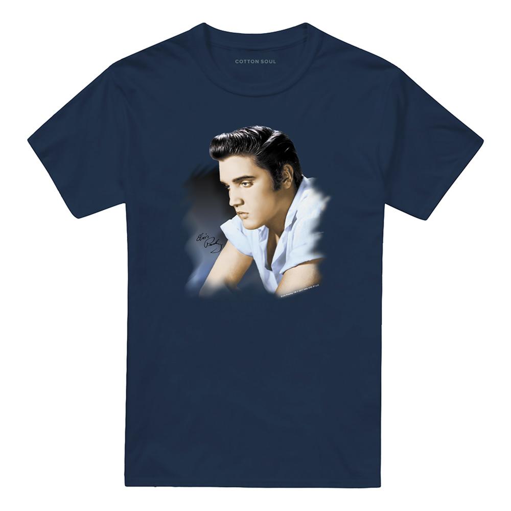 Navy - Front - Elvis Presley Mens Profile T-Shirt