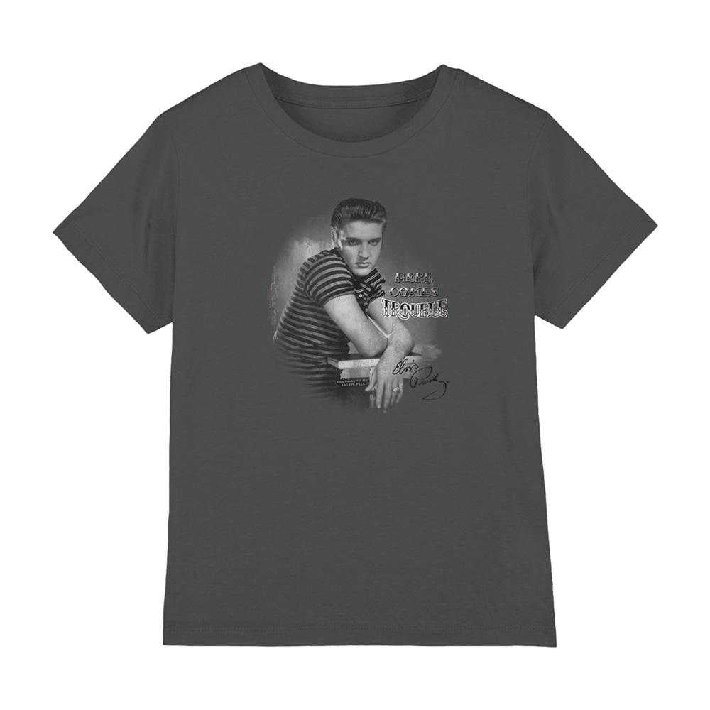Charcoal - Front - Elvis Presley Childrens-Kids Trouble T-Shirt
