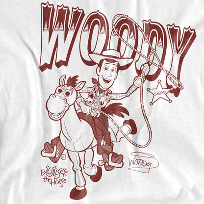 White - Side - Toy Story Womens-Ladies Ride Woody and Bullseye T-Shirt