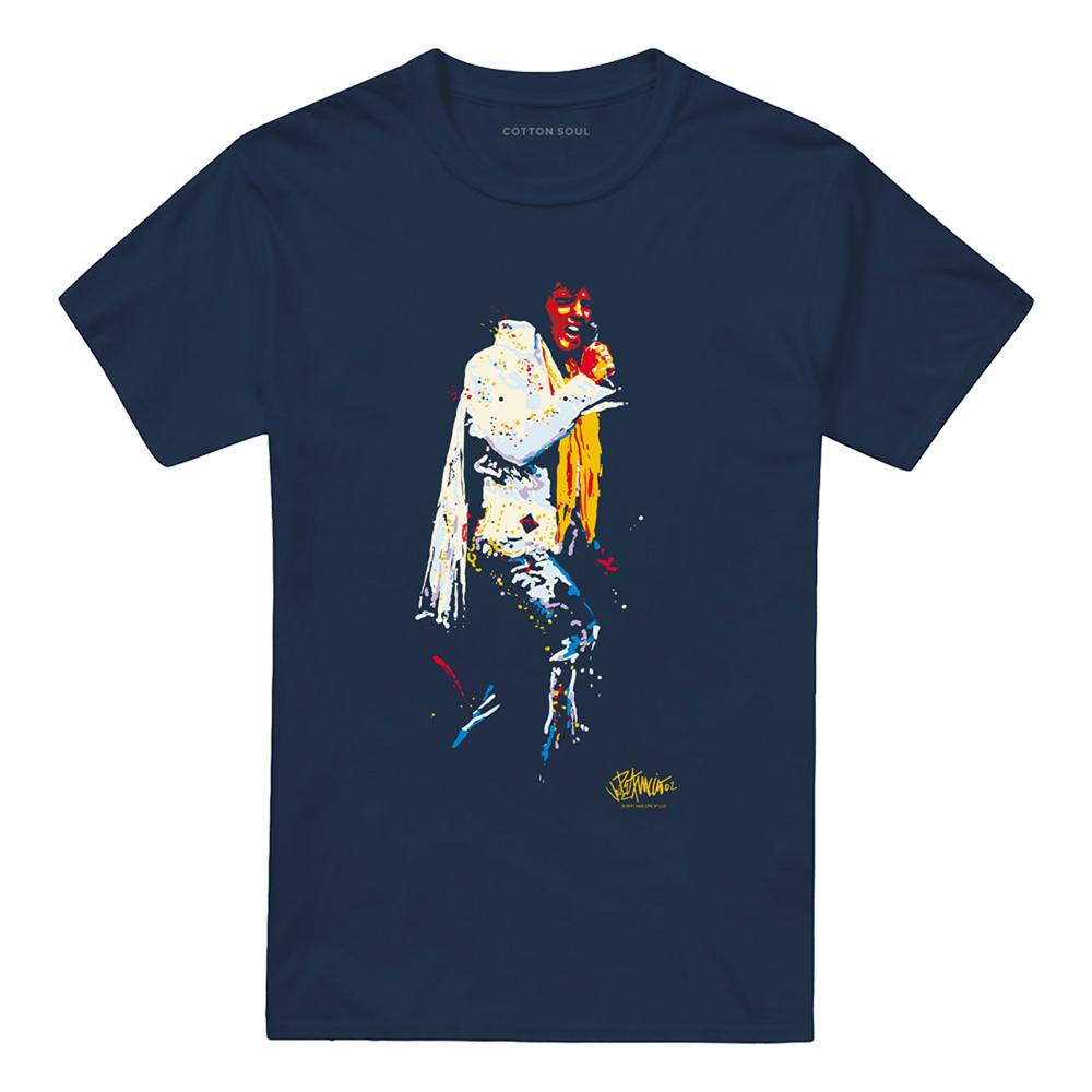 Navy - Front - Elvis Presley Unisex Adult Yellow Scarf T-Shirt