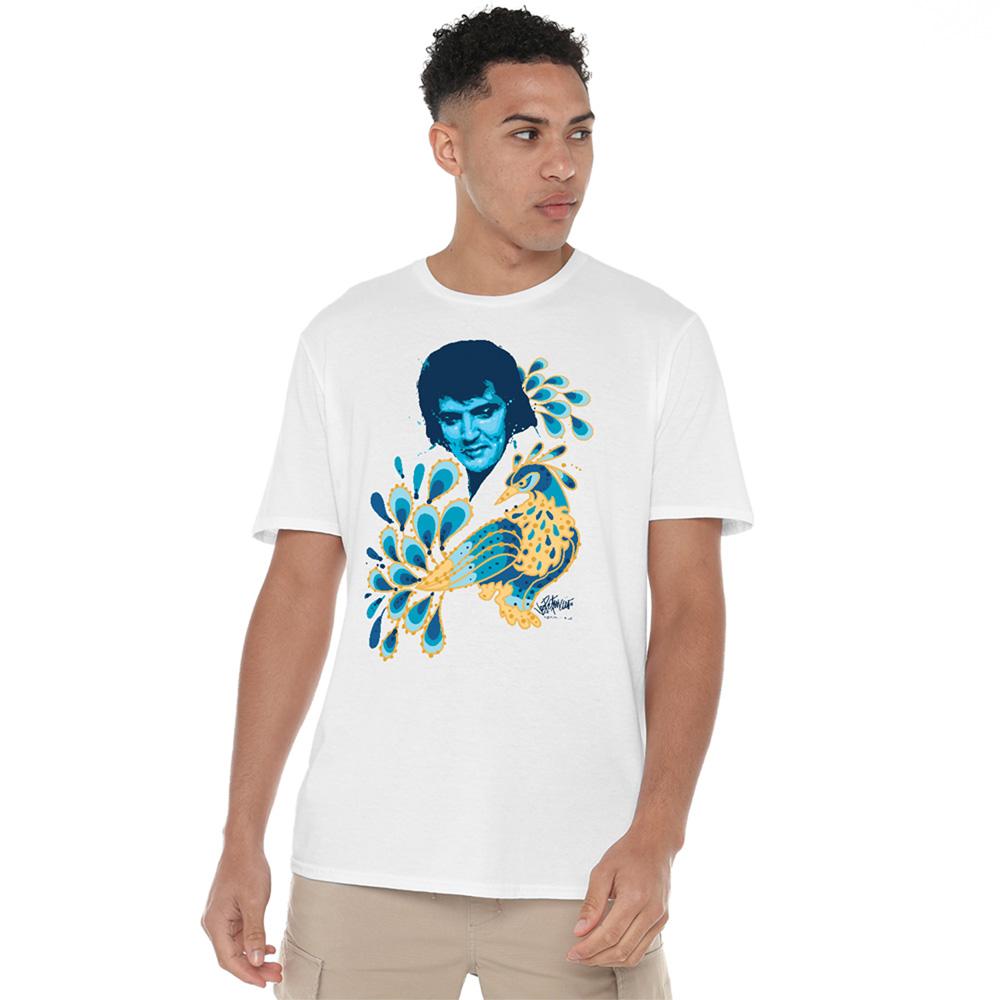 White - Back - Elvis Presley Unisex Adult Peacock T-Shirt