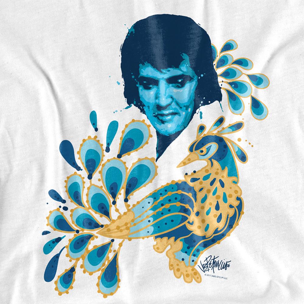 White - Side - Elvis Presley Unisex Adult Peacock T-Shirt