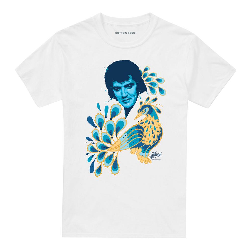 White - Front - Elvis Presley Unisex Adult Peacock T-Shirt
