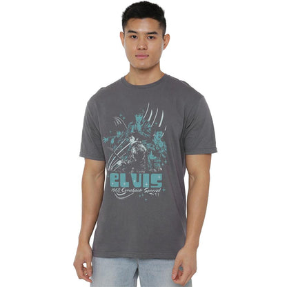 Charcoal - Back - Elvis Presley Unisex Adult 68 Leather Jacket T-Shirt