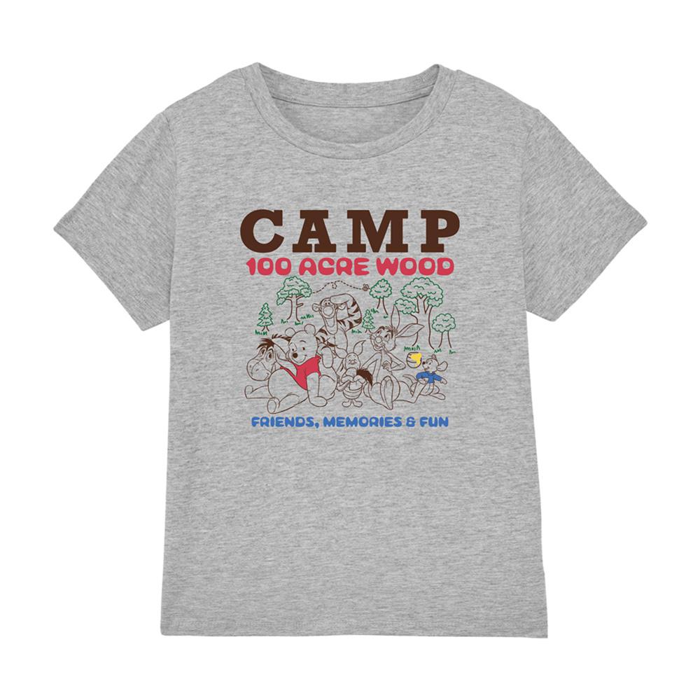 Athletic Heather - Front - Winnie the Pooh Childrens-Kids Camp 100 Acre Woods Heather T-Shirt
