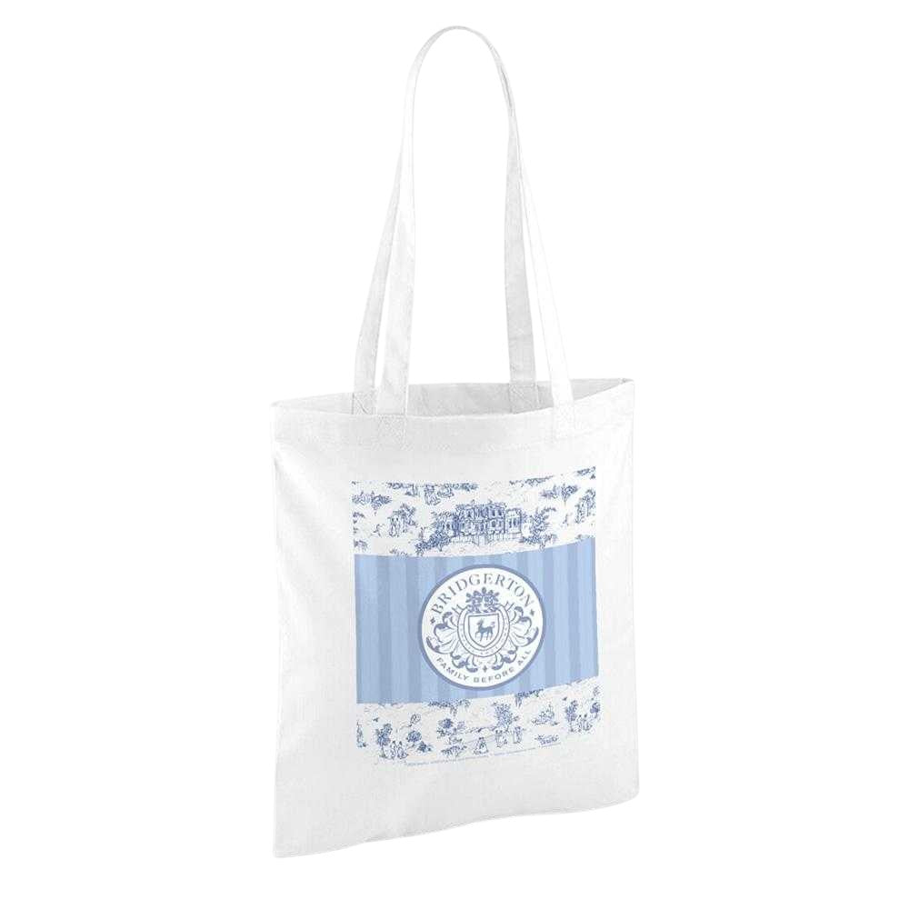 White - Back - Bridgerton Around The Ton Toile Reusable Tote Bag
