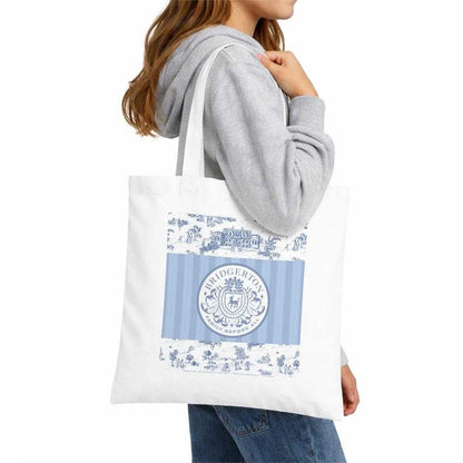 White - Lifestyle - Bridgerton Around The Ton Toile Reusable Tote Bag