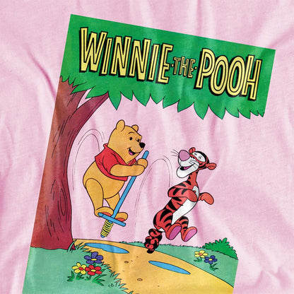 Pink - Back - Winnie the Pooh Childrens-Kids Bounce Winnie The Pooh & Tigger Retro T-Shirt
