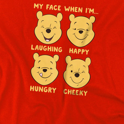 Red - Back - Winnie the Pooh Childrens-Kids Faces T-Shirt