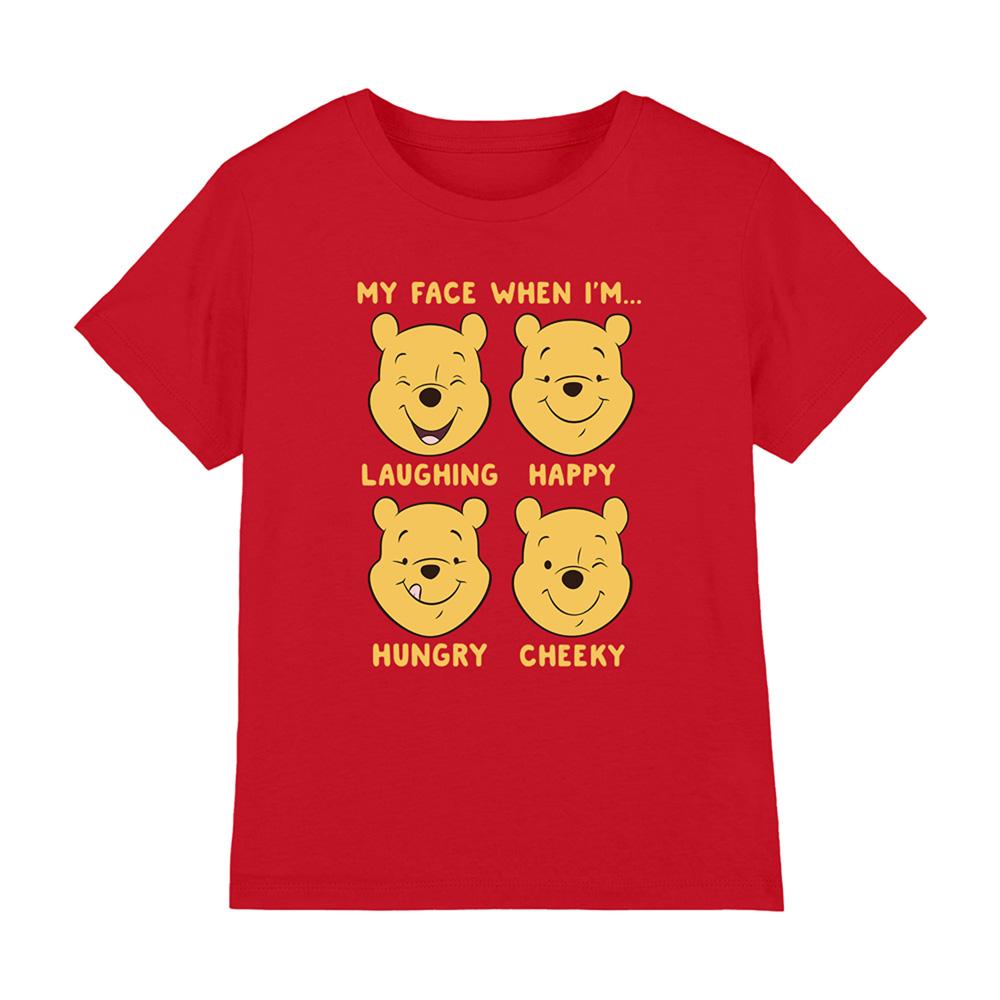 Red - Front - Winnie the Pooh Childrens-Kids Faces T-Shirt