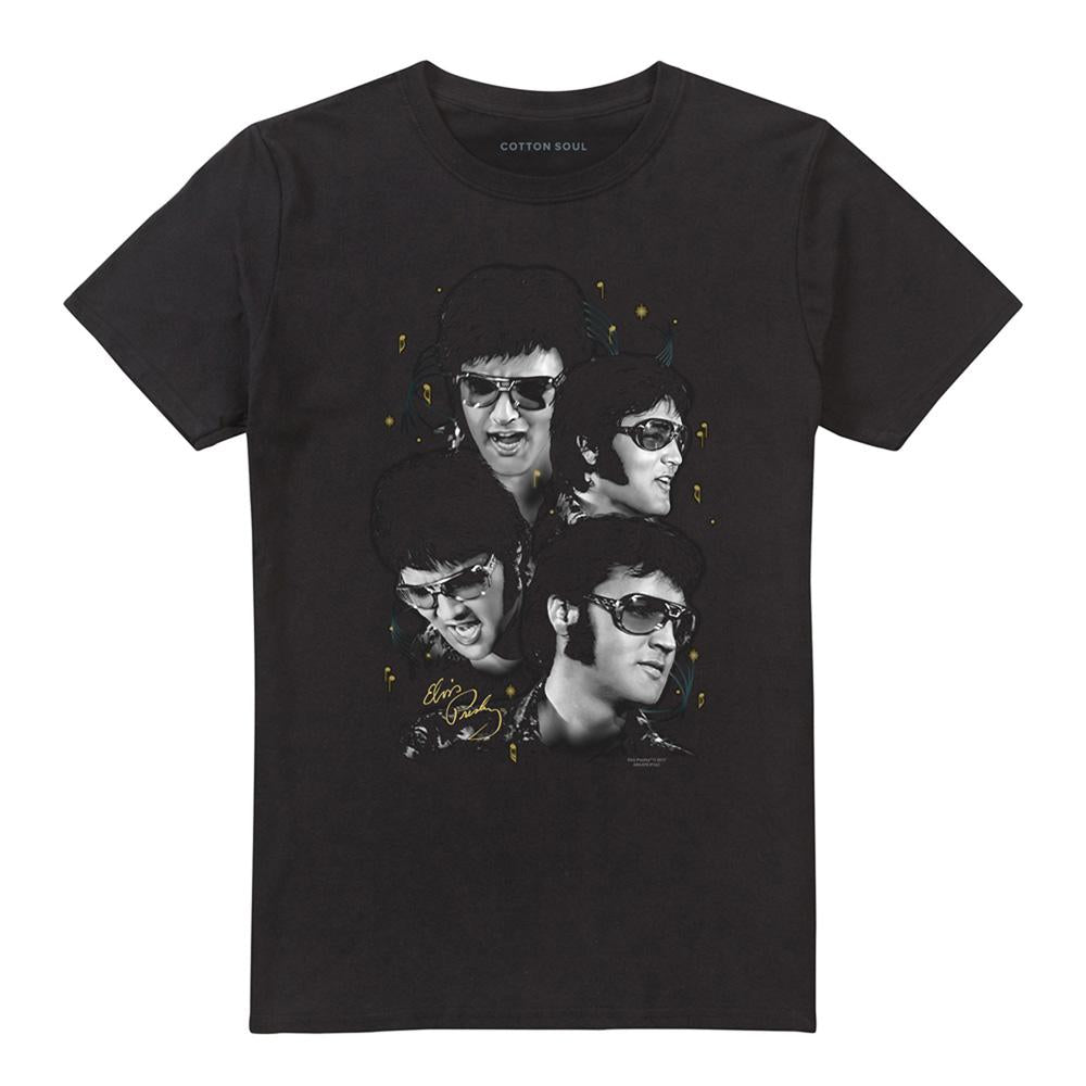 Black - Front - Elvis Presley Unisex Adult Faces T-Shirt
