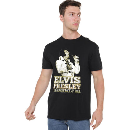 Black - Back - Elvis Presley Unisex Adult Golden Logo T-Shirt