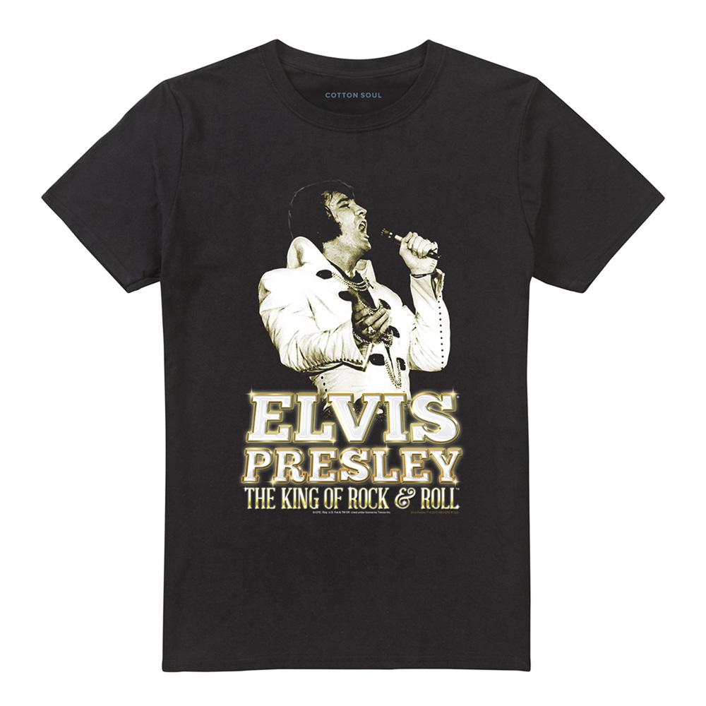 Black - Front - Elvis Presley Unisex Adult Golden Logo T-Shirt