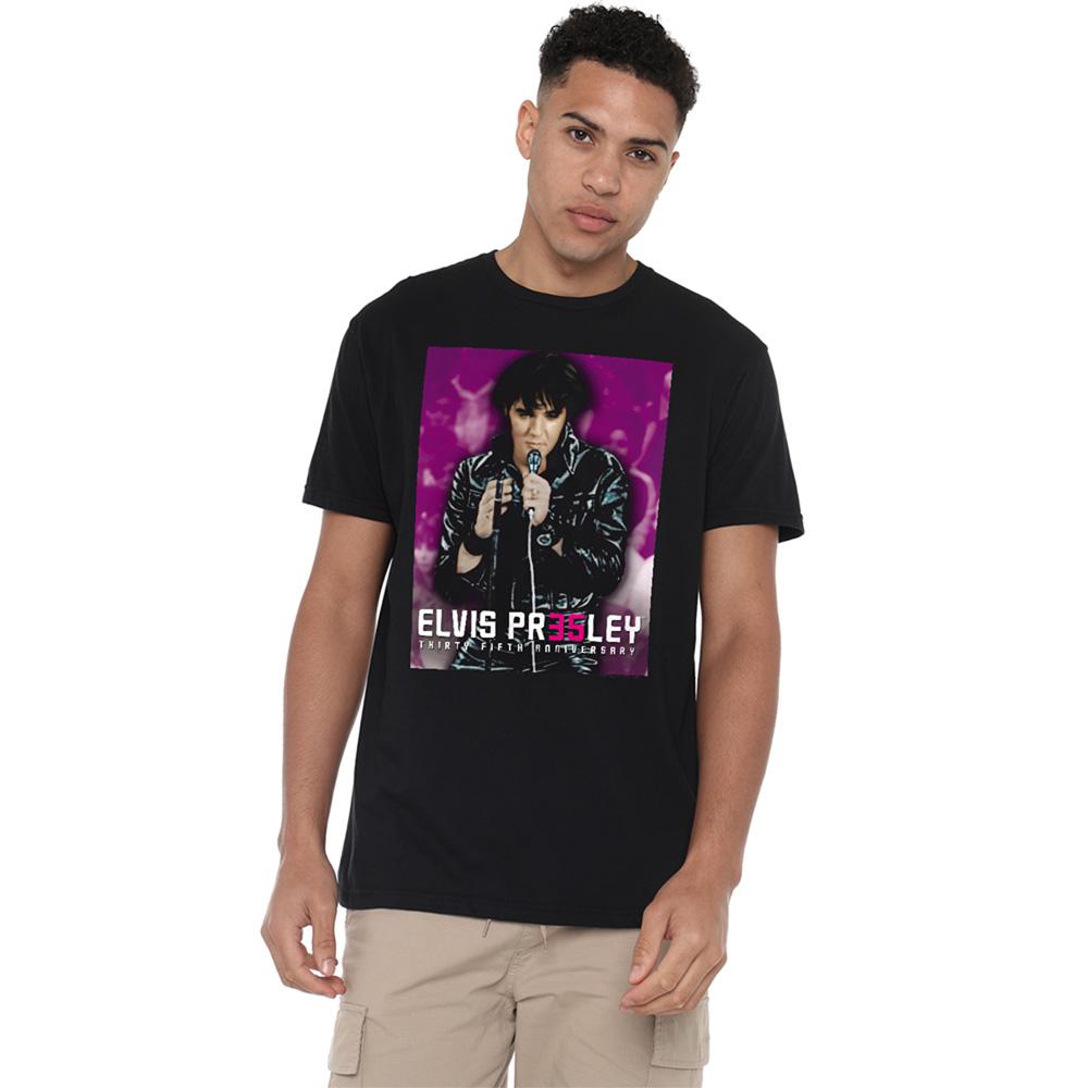 Black - Back - Elvis Presley Unisex Adult 35 Leather Jacket T-Shirt