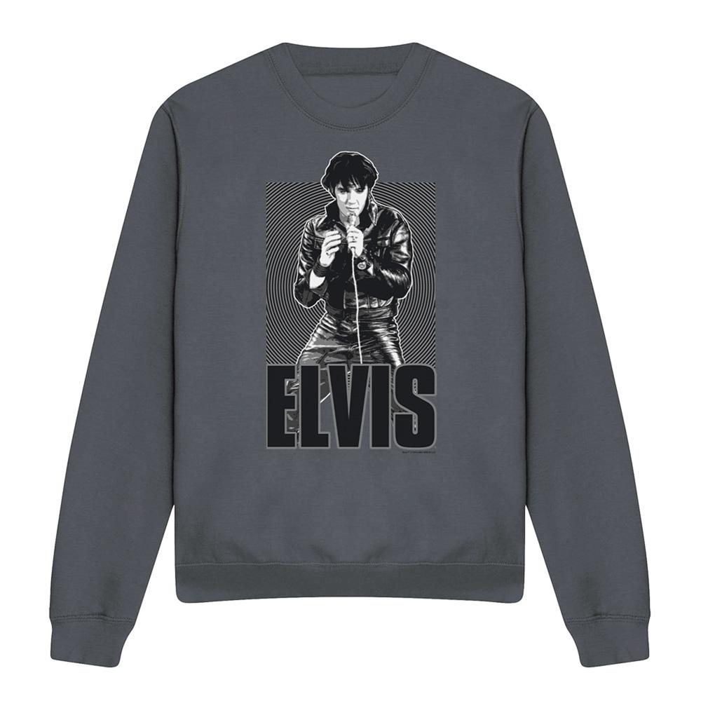 Charcoal - Front - Elvis Presley Unisex Adult Leather Sweatshirt