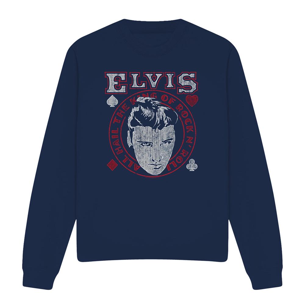 Navy - Front - Elvis Presley Unisex Adult Hail The King Sweatshirt