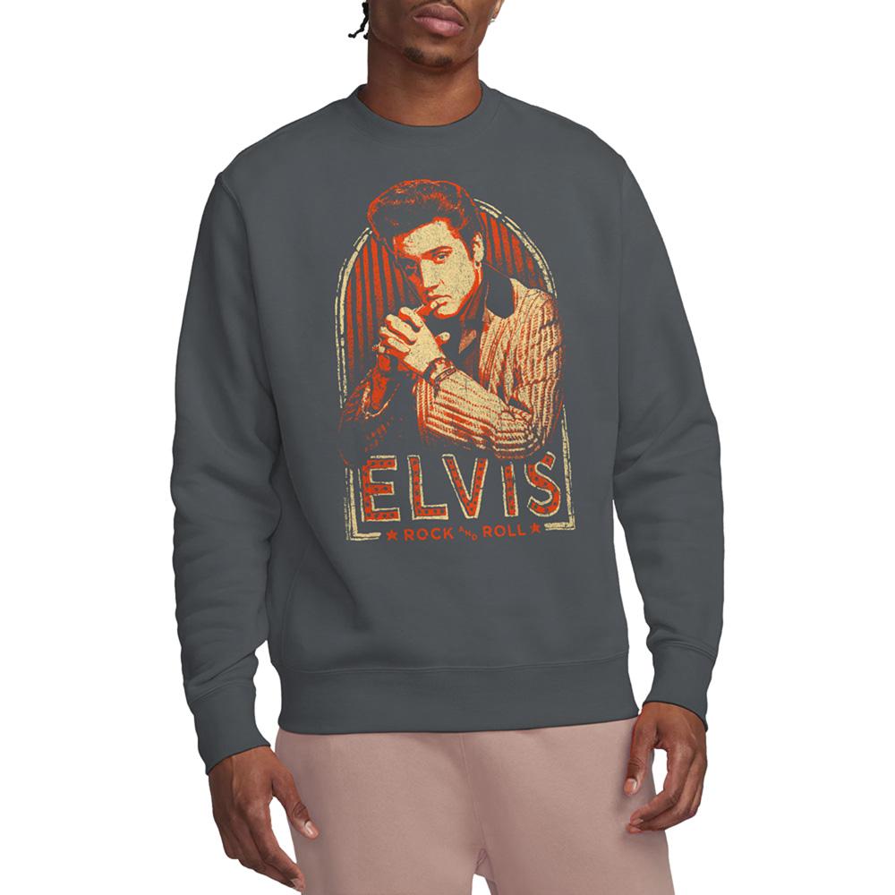 Charcoal - Back - Elvis Presley Unisex Adult Stripes Sweatshirt