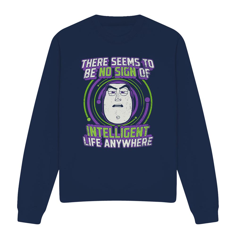 Navy - Front - Toy Story Unisex Adult No Sign Of Intelligent Life Buzz Lightyear Sweatshirt