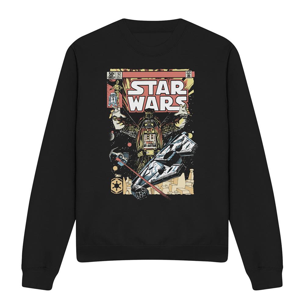 Black - Front - Star Wars Unisex Adult Falcon Darth Vader Retro Comic Sweatshirt