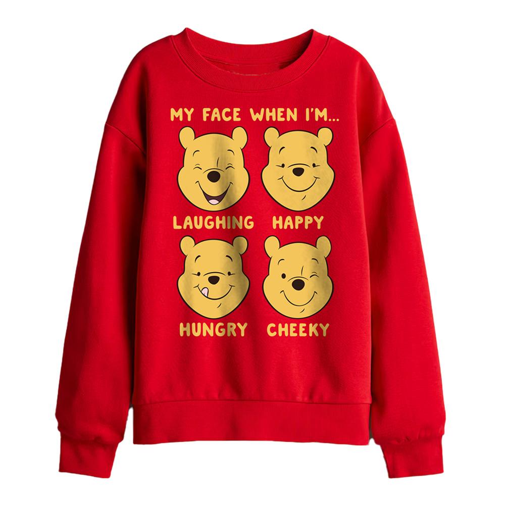 Red - Front - Winnie the Pooh Childrens-Kids Faces Sweatshirt