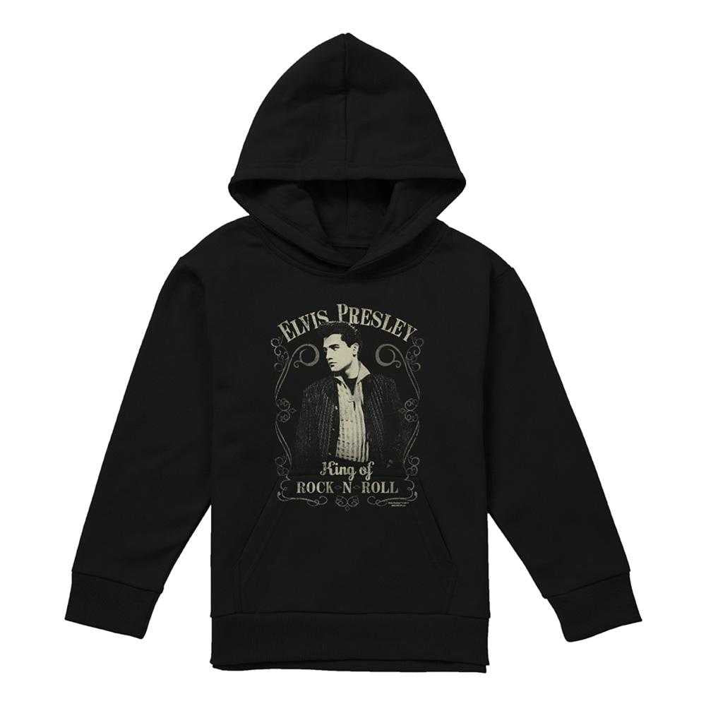 Black - Front - Elvis Presley Childrens-Kids Rock Legend Hoodie