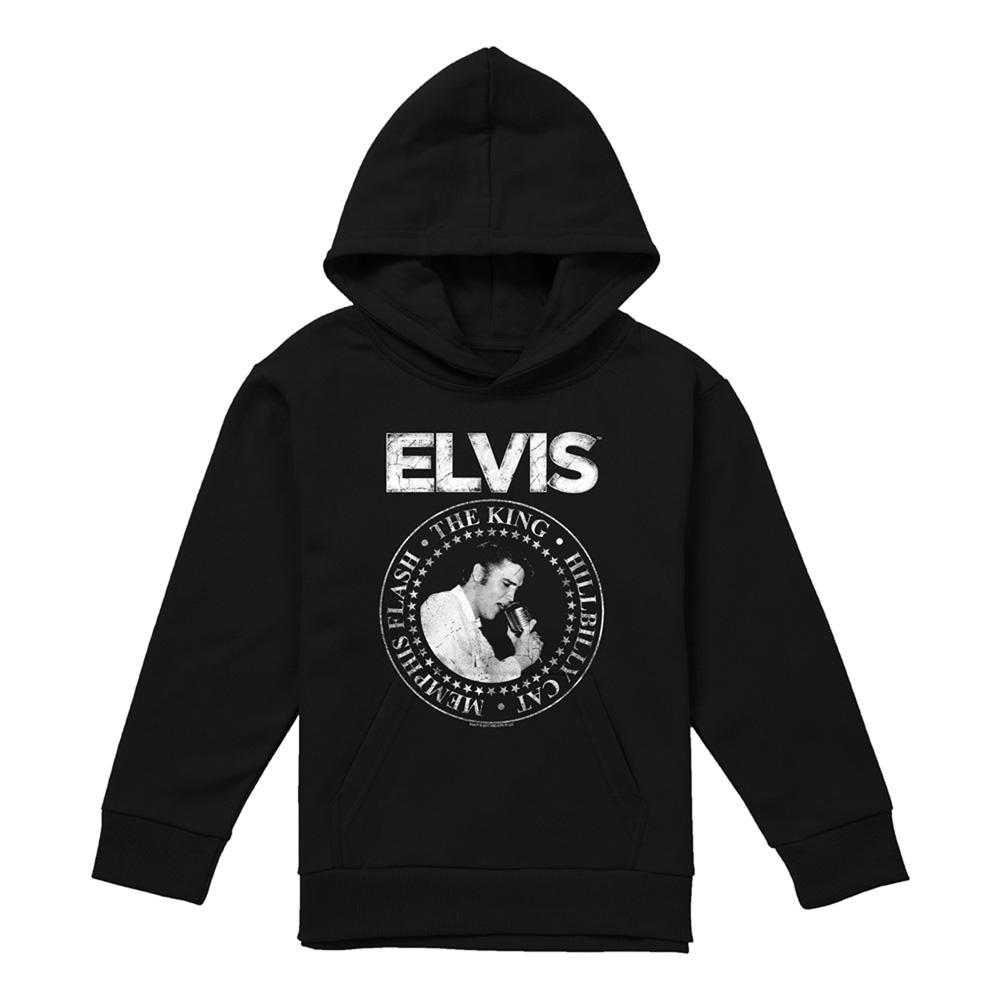 Black - Front - Elvis Presley Childrens-Kids Rock King Hoodie