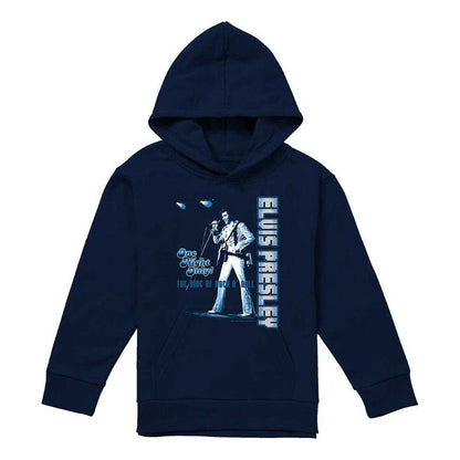 Navy - Front - Elvis Presley Childrens-Kids One Night Only Hoodie