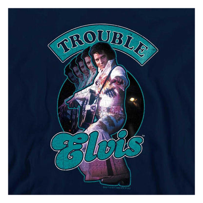 Navy - Side - Elvis Presley Childrens-Kids Total Trouble Hoodie