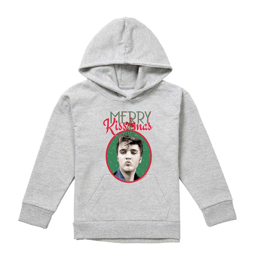 Athletic Heather - Front - Elvis Presley Childrens-Kids Merry Kissmas Hoodie