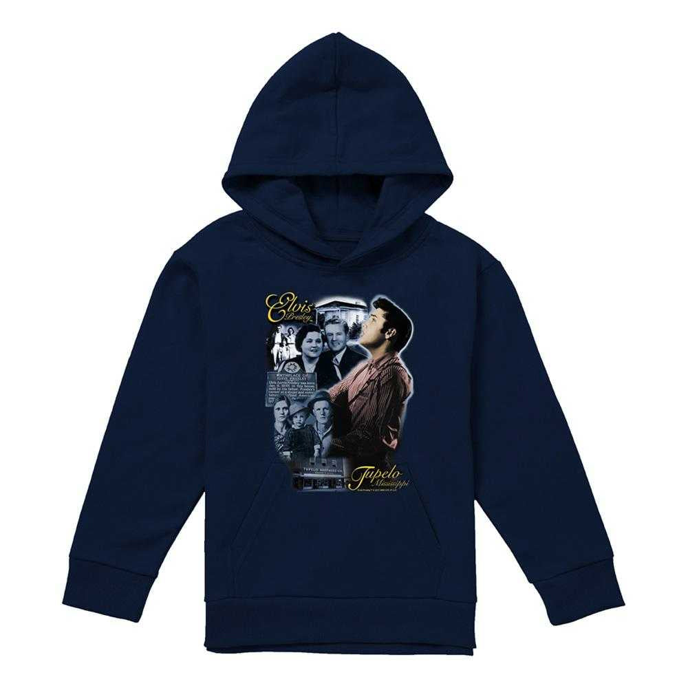 Navy - Front - Elvis Presley Childrens-Kids Tupelo Hoodie