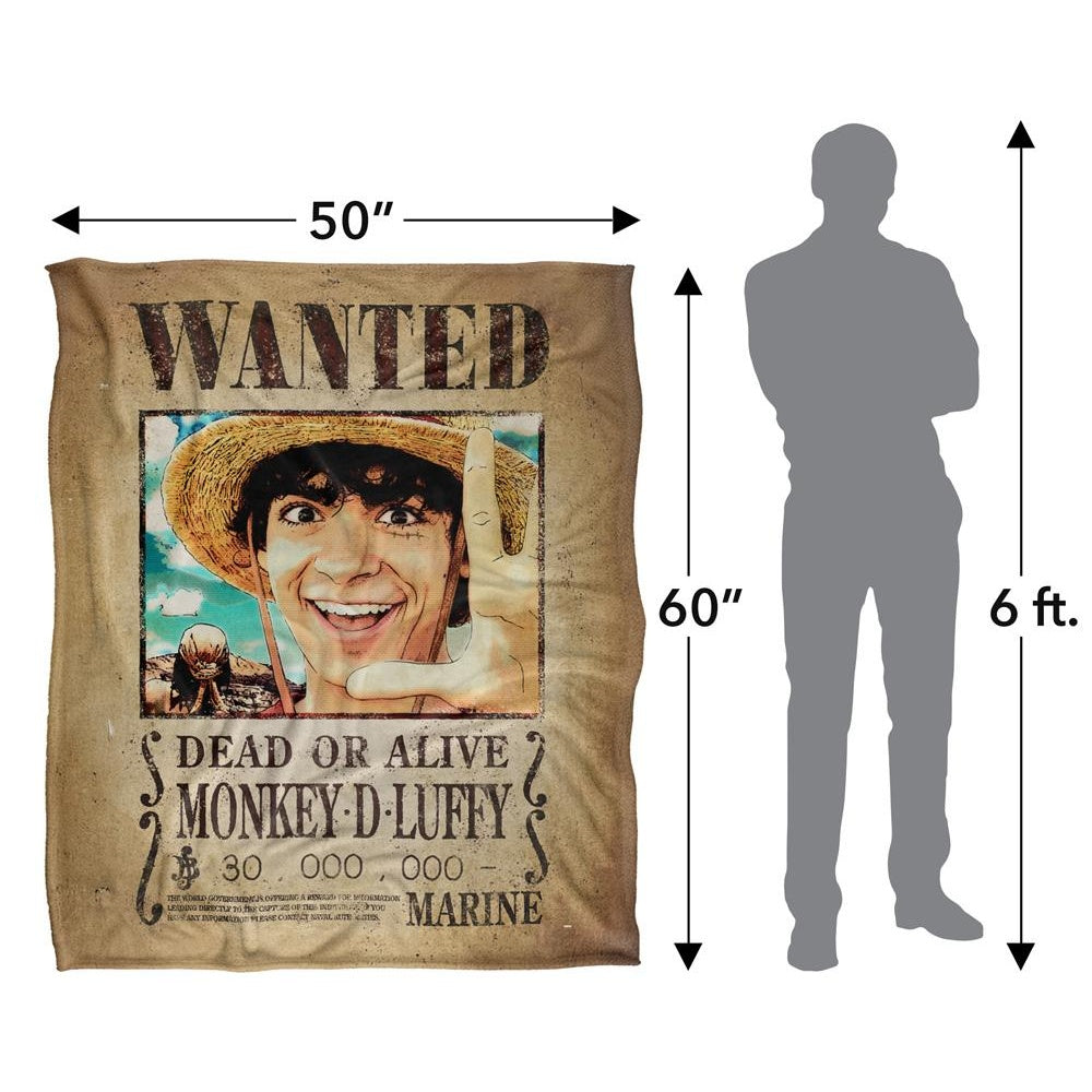 Multicoloured - Pack Shot - One Piece Live Action Soft Wanted Poster Monkey D. Luffy Blanket