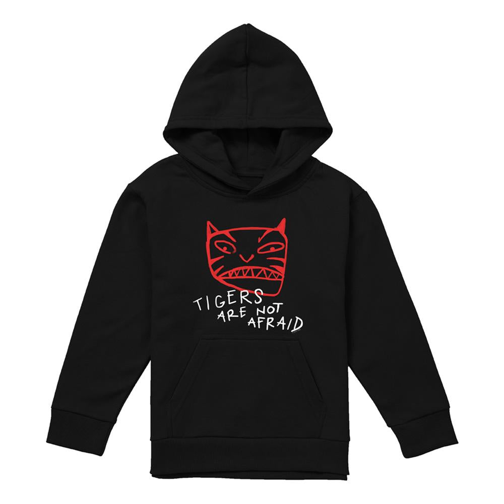 Black - Front - Tigers Are Not Afraid Childrens-Kids Tiger Head Pullover Hoodie