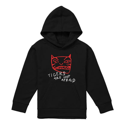 Black - Front - Tigers Are Not Afraid Childrens-Kids Tiger Head Pullover Hoodie