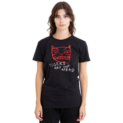Black - Back - Tigers Are Not Afraid Womens-Ladies Tiger Head T-Shirt