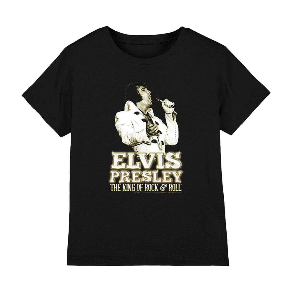 Black - Front - Elvis Presley Childrens-Kids Golden Logo T-Shirt
