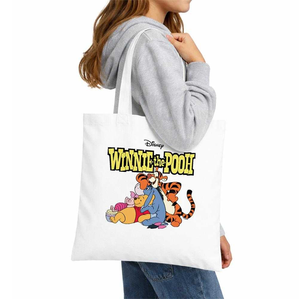 White - Lifestyle - Winnie the Pooh Friends Retro Logo Reusable Tote Bag