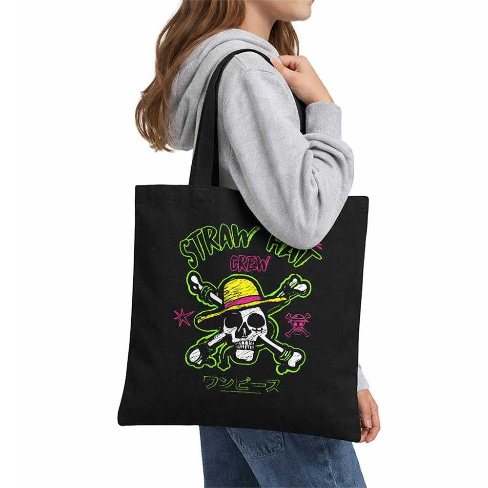 Black - Lifestyle - One Piece Skull And Cross Bones Sketch Tote Bag