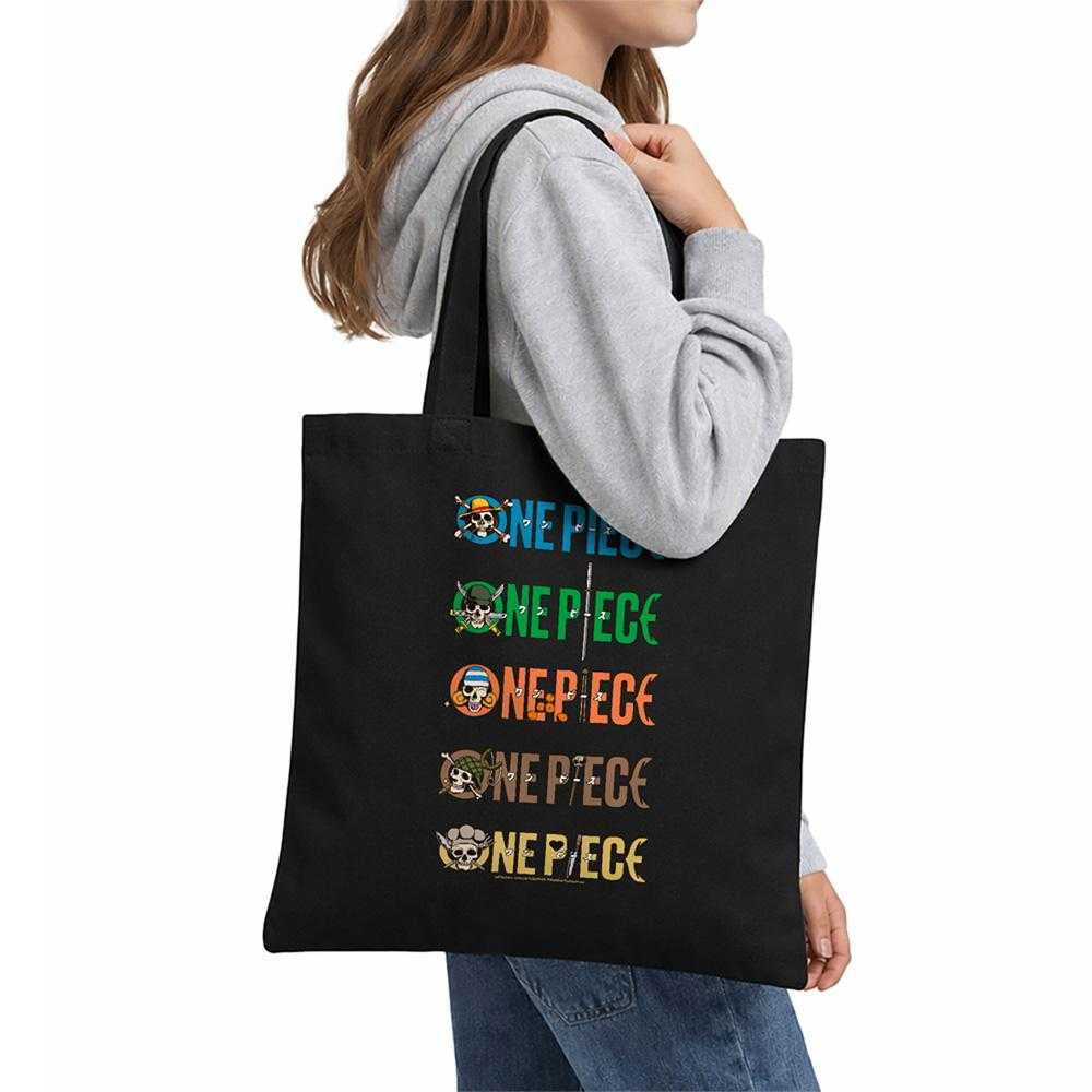 Black - Lifestyle - One Piece Stacked Logo Reusable Tote Bag