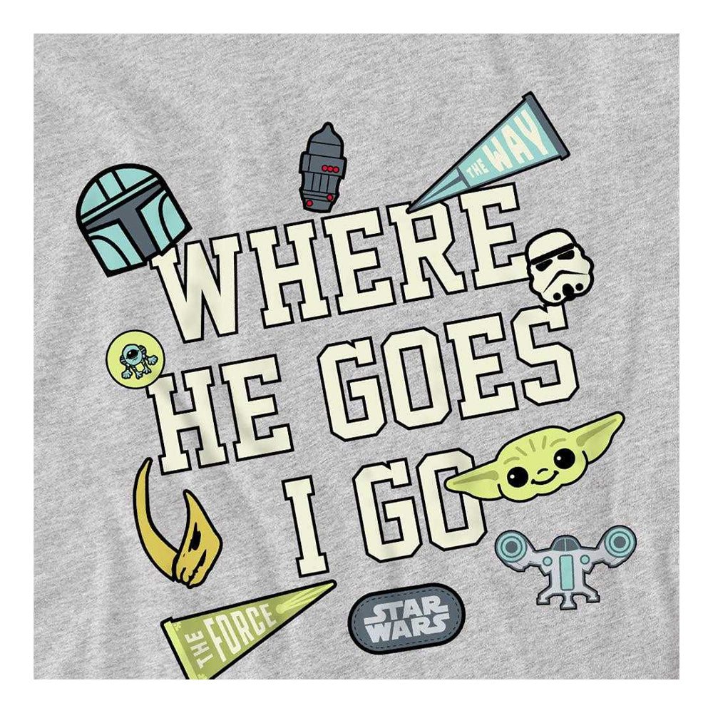 Sport Heather - Side - Star Wars: The Mandalorian Childrens-Kids Where He Goes Grogu Badge Sweatshirt