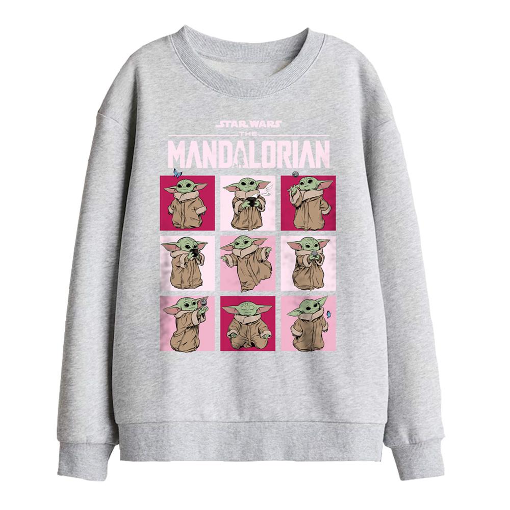 Athletic Heather - Front - Star Wars: The Mandalorian Childrens-Kids Grogu Squares Sweatshirt